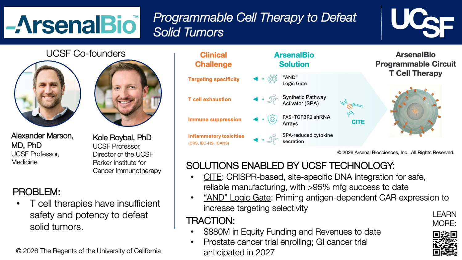 Arsenal Bio - Programmable Cell Therapy to Defeat Solid Tumors